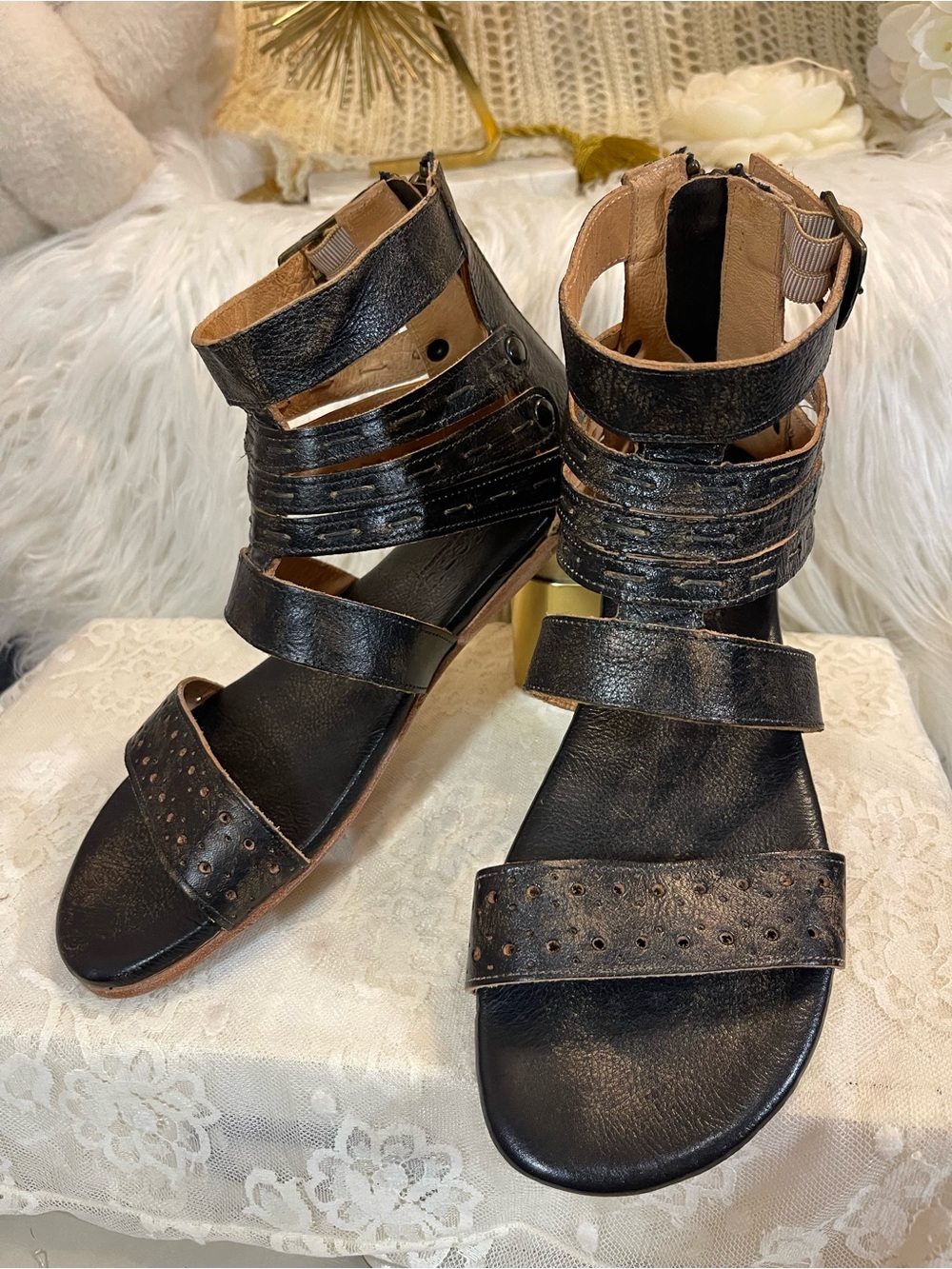 Bed Stu EUC Artemis Gladiator Sandals in Black Hand Wash MSRP$165